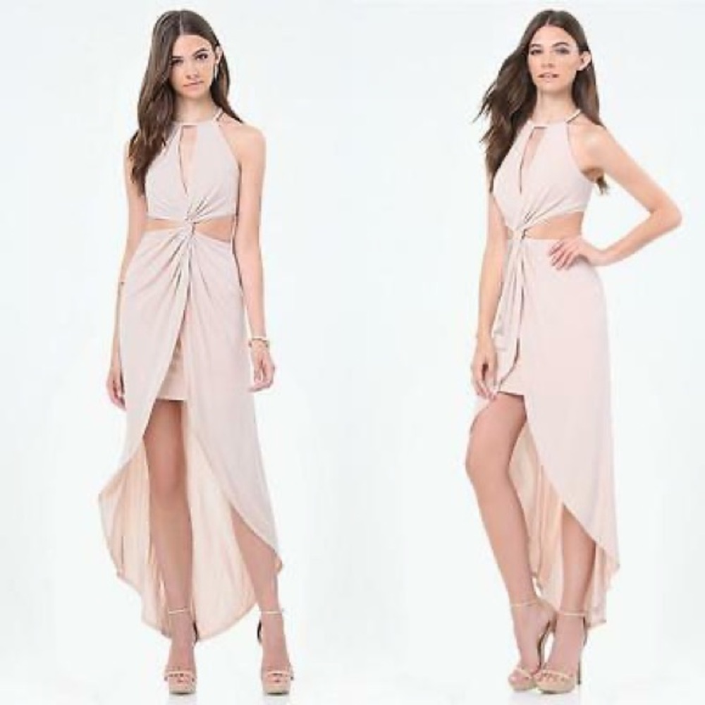 Bebe Olive green high low cut out dress